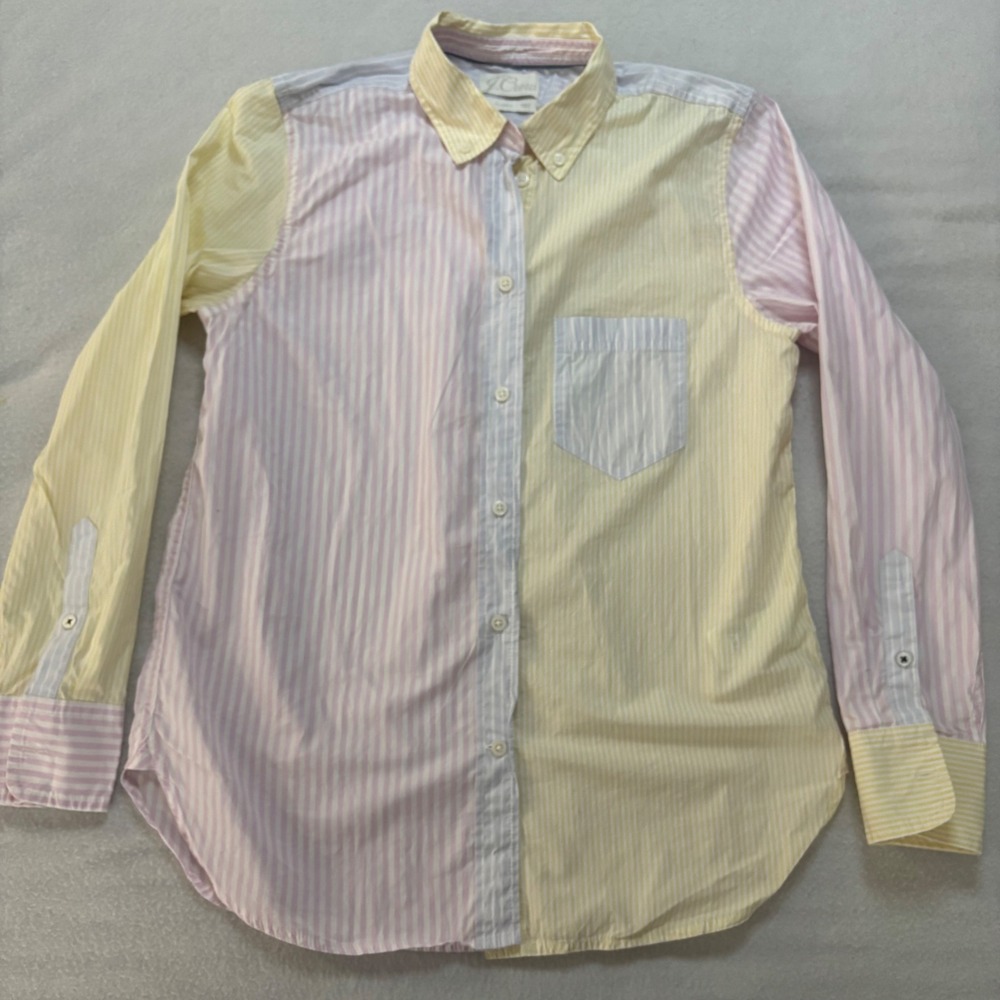 J.Crew Classic Fit Colorblock Striped Button Down Shirt 6 Pastel Pink Yellow